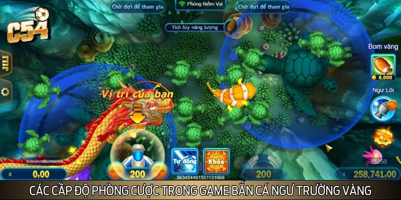 Các phòng cược theo từng cấp độ trong game săn cá Ngư Trường Vàng
